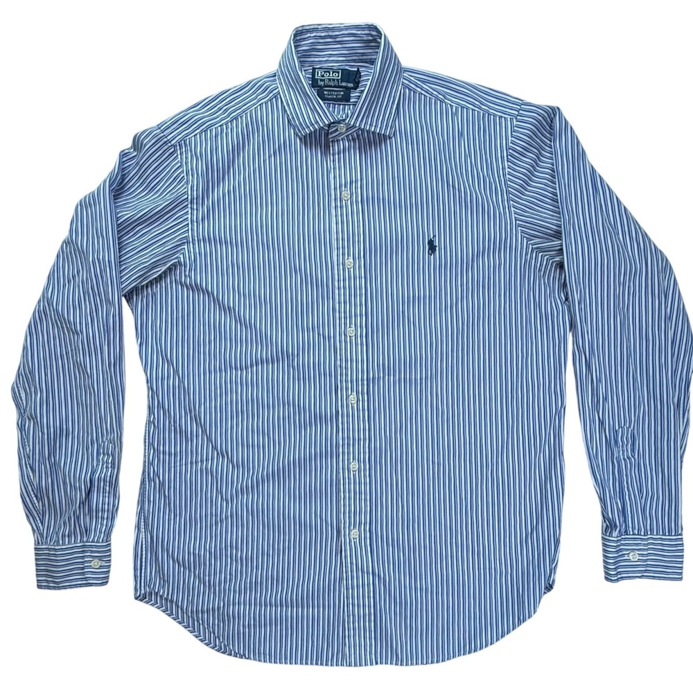 Polo Ralph Lauren Westerton Classic Fit Blue White Striped Cotton Shirt Mens M